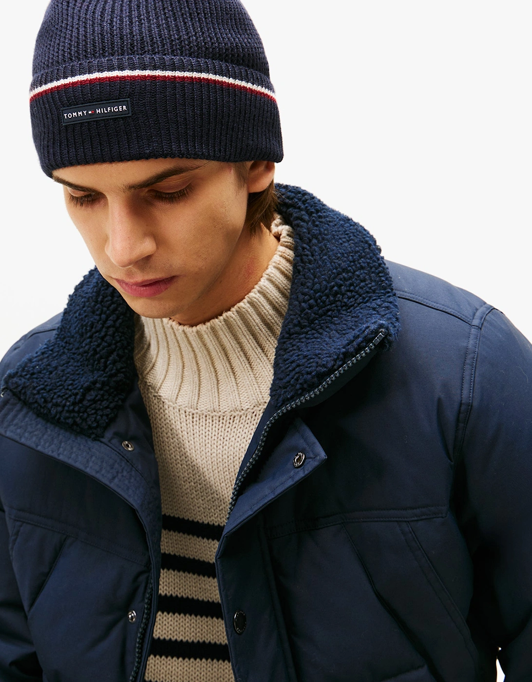 Signature Tape Mens Wool Beanie Blue