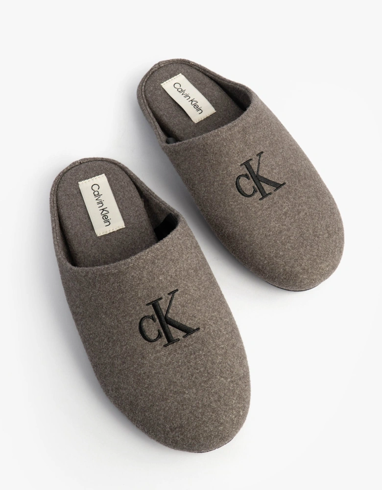 Mens HOME Felt Signature Logo Mule Slippers Grey