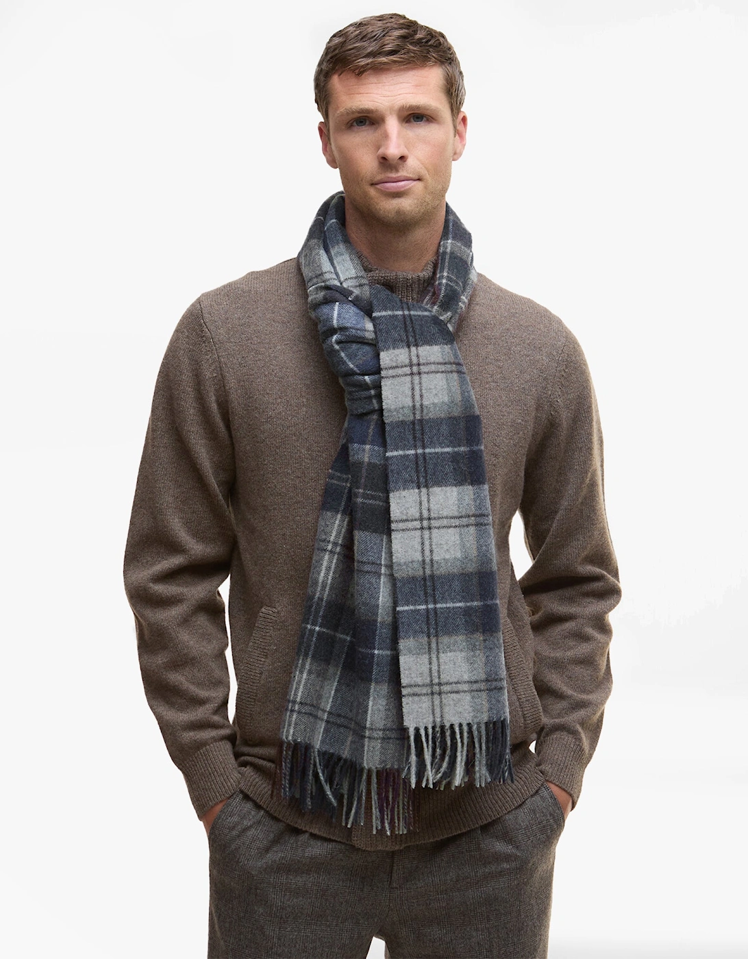 WOOL CASHMERE TARTAN Mens Winter Grey Midnight