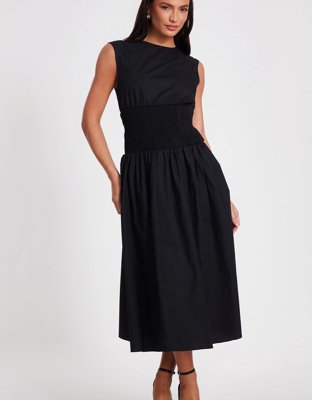 Black Shirred Waist Midaxi Dress, 2 of 1
