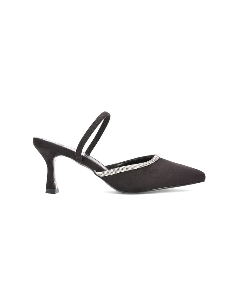 'Carlene' Diamante Trim Pointed Toe Mid Stiletto Heel Court Heels