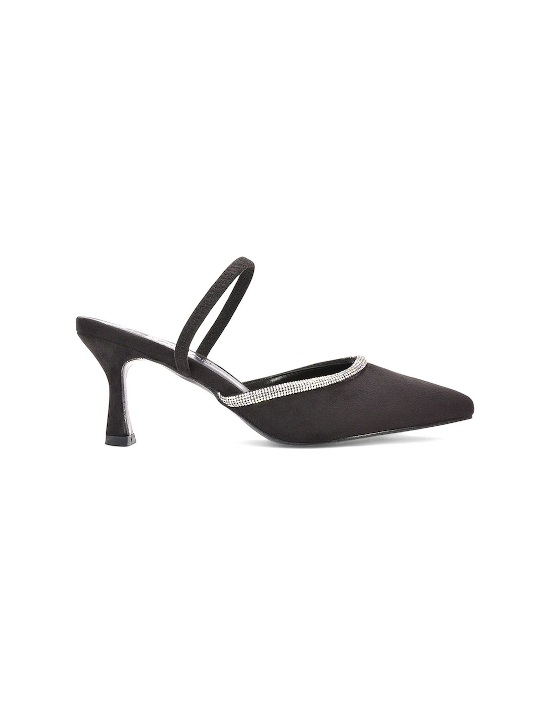 'Carlene' Diamante Trim Pointed Toe Mid Stiletto Heel Court Heels, 2 of 1