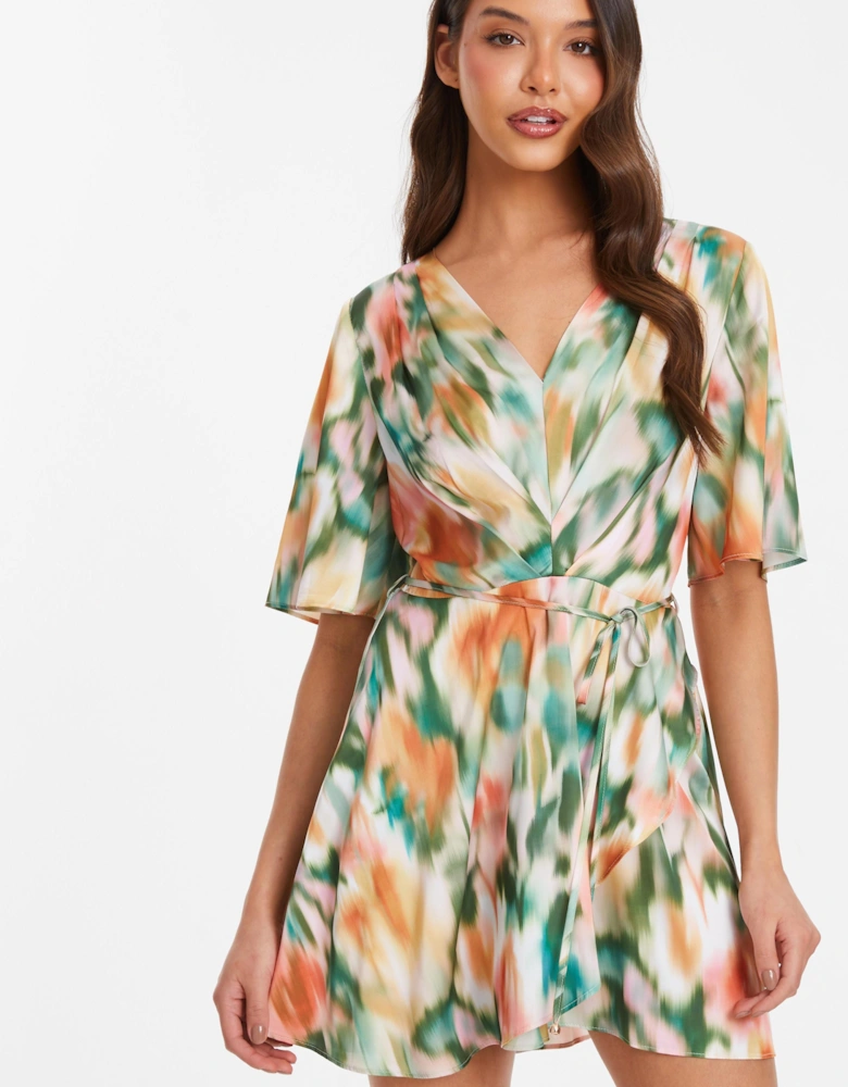 Multi Marble Print Satin Playsuit