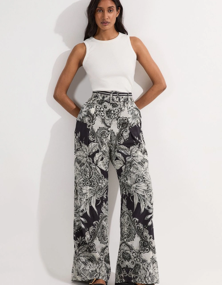 Tall Tile Silk Cotton Woven High Waisted Trouser