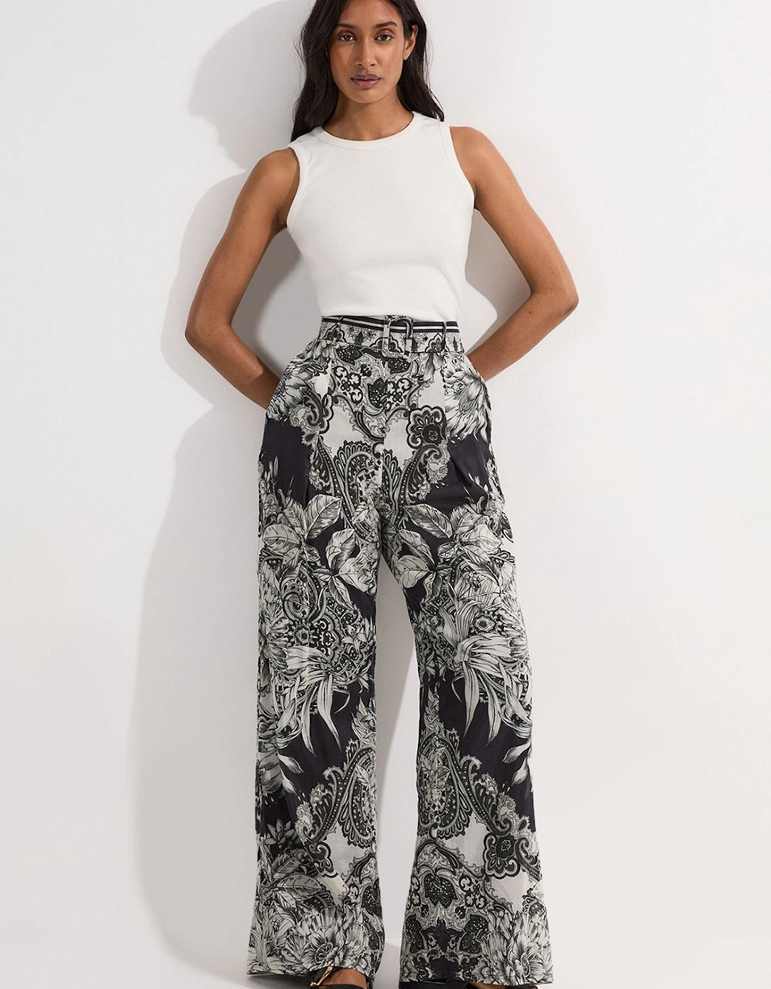 Tall Tile Silk Cotton Woven High Waisted Trouser, 2 of 1