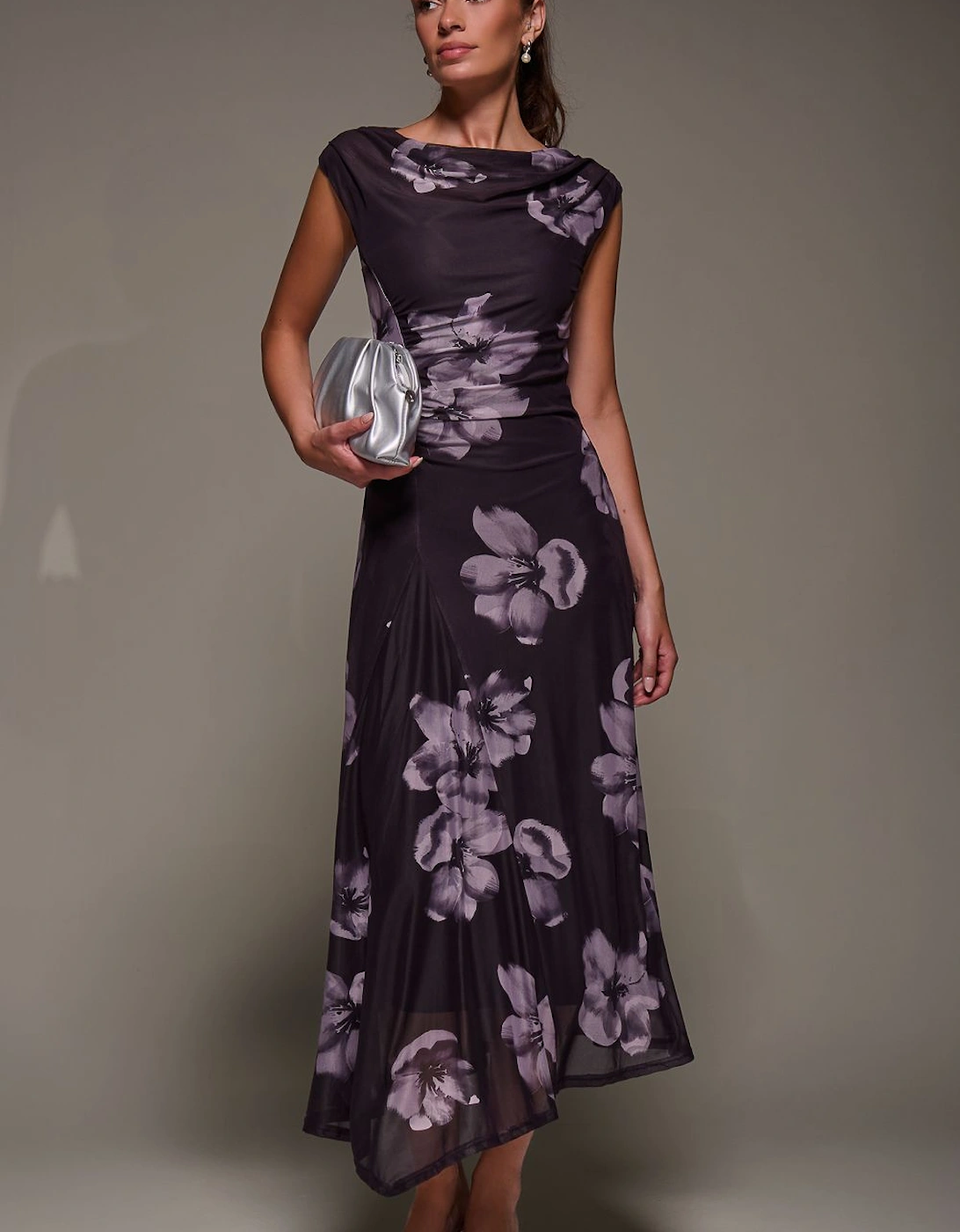 Slash Neck Ruched Mesh Maxi Dress, 2 of 1