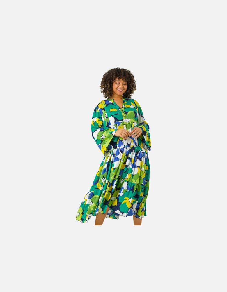 Curve Floral Print Tiered Dress