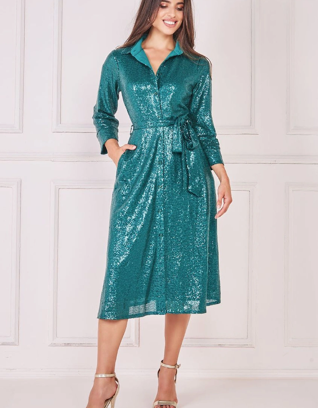Sequin Skater Shirt Dress, 2 of 1