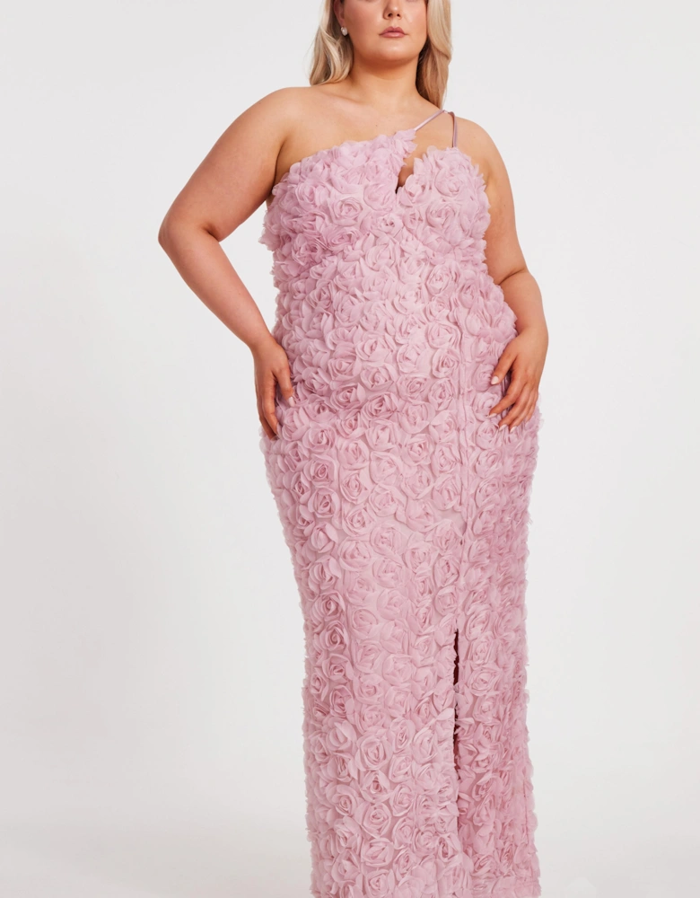 Pale Pink Curve One Shoulder Floral Maxi Dress