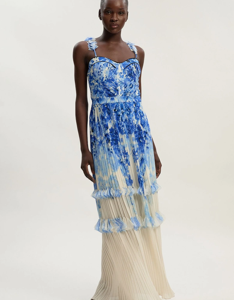 Pleat Detail Strappy Woven Maxi Dress