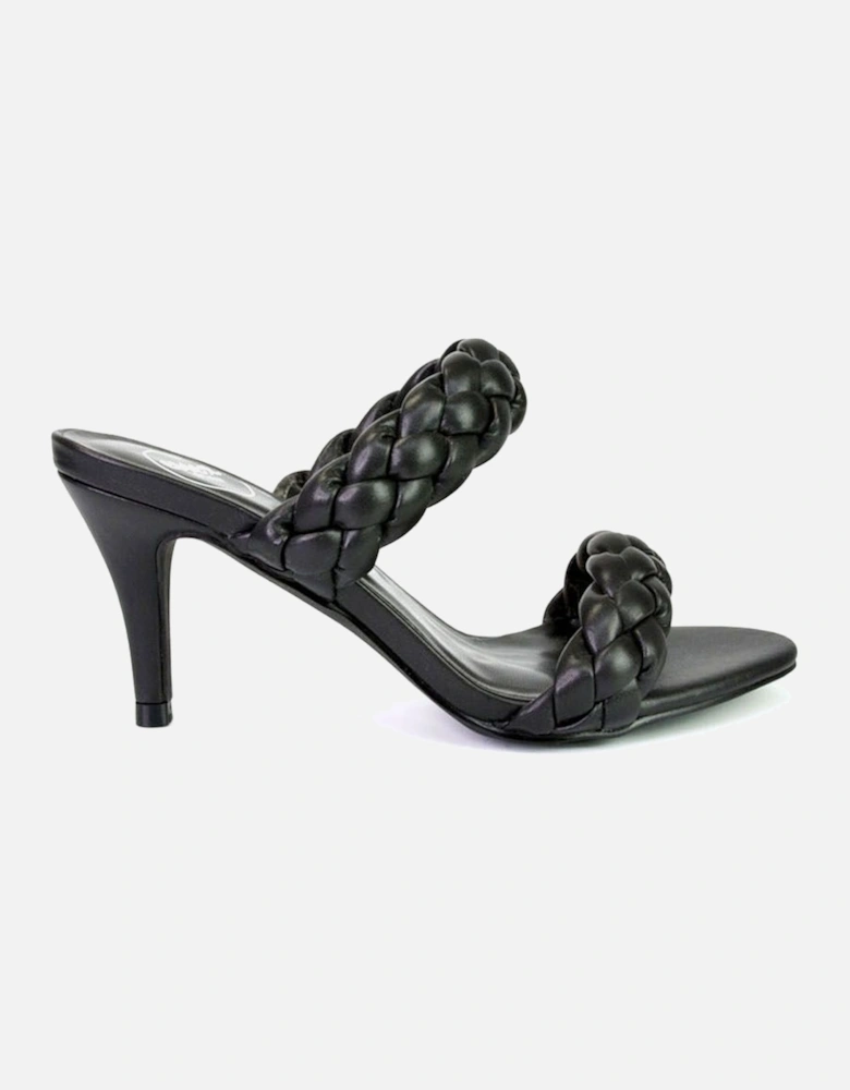 'Marsha' Square Toe Woven Strap Sandals Mid High Heel Mules