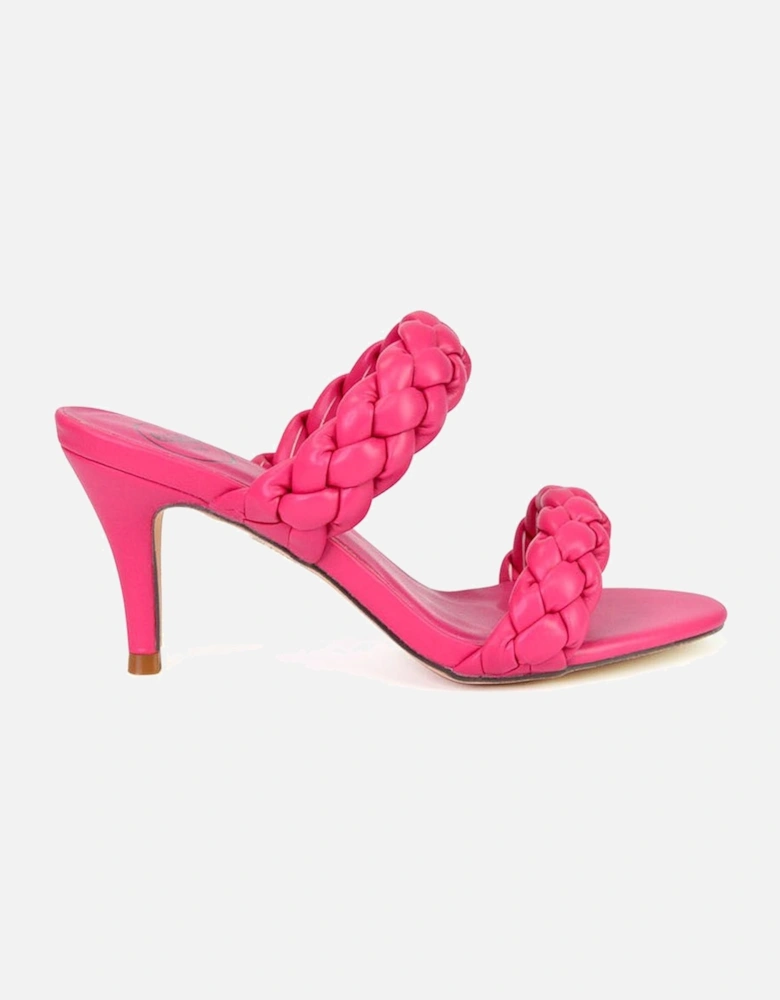 'Marsha' Square Toe Woven Strap Sandals Mid High Heel Mules