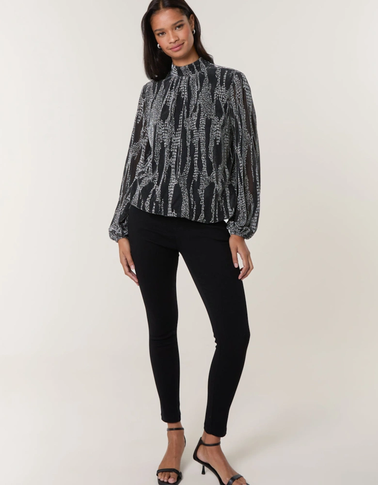 Silver Snake High Neck Puff Ball Blouse