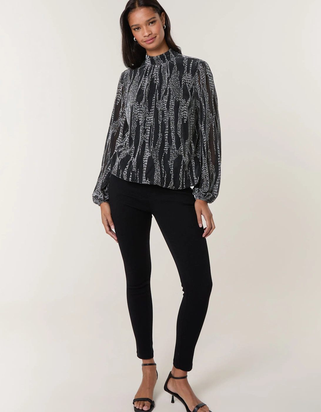Silver Snake High Neck Puff Ball Blouse, 2 of 1