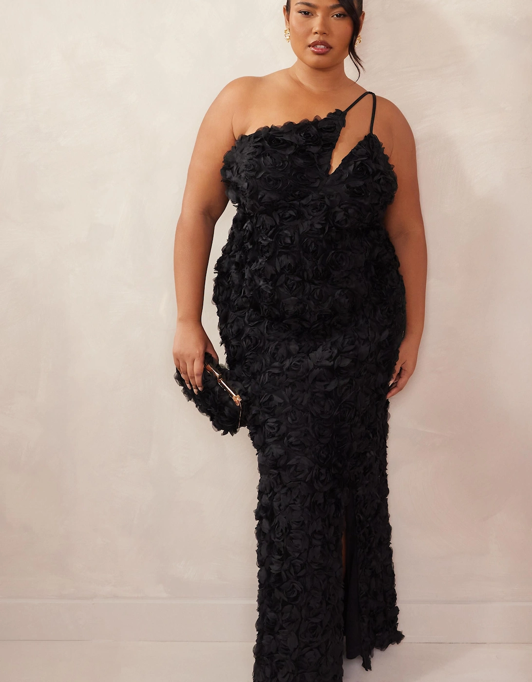 Black Curve One Shoulder Floral Maxi Dress, 2 of 1