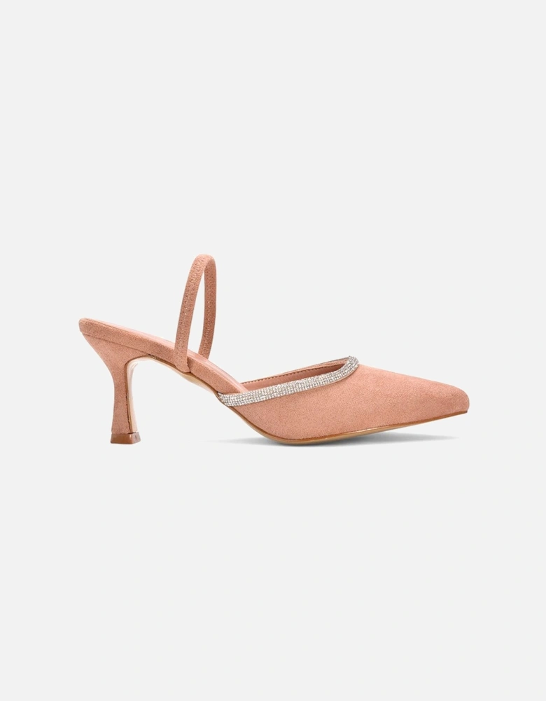 'Carlene' Diamante Trim Pointed Toe Mid Stiletto Heel Court Heels