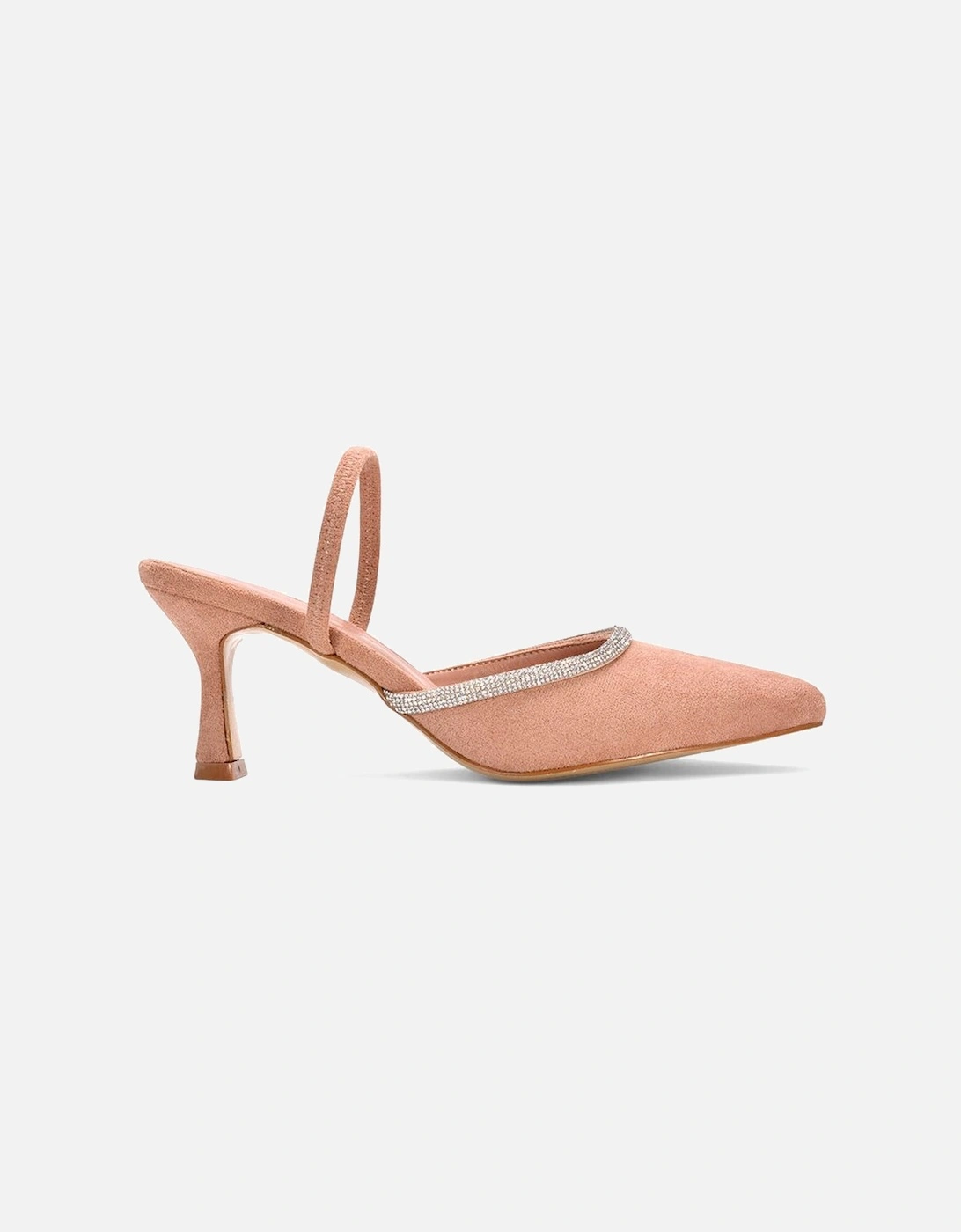 'Carlene' Diamante Trim Pointed Toe Mid Stiletto Heel Court Heels, 2 of 1