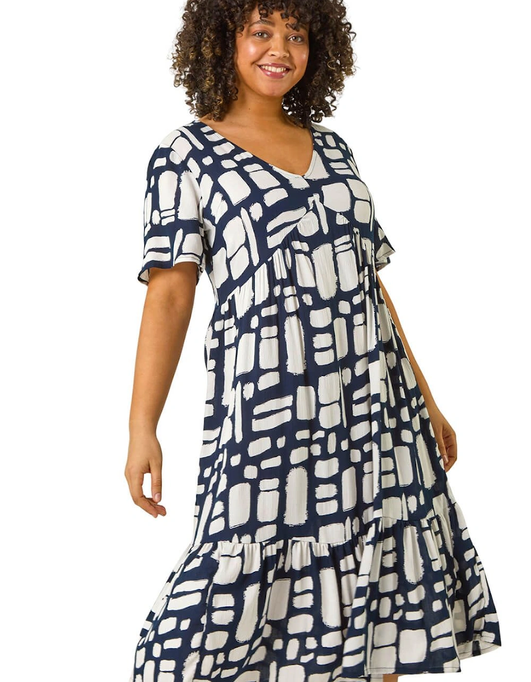 Curve Print Tiered V-Neck Dress, 2 of 1