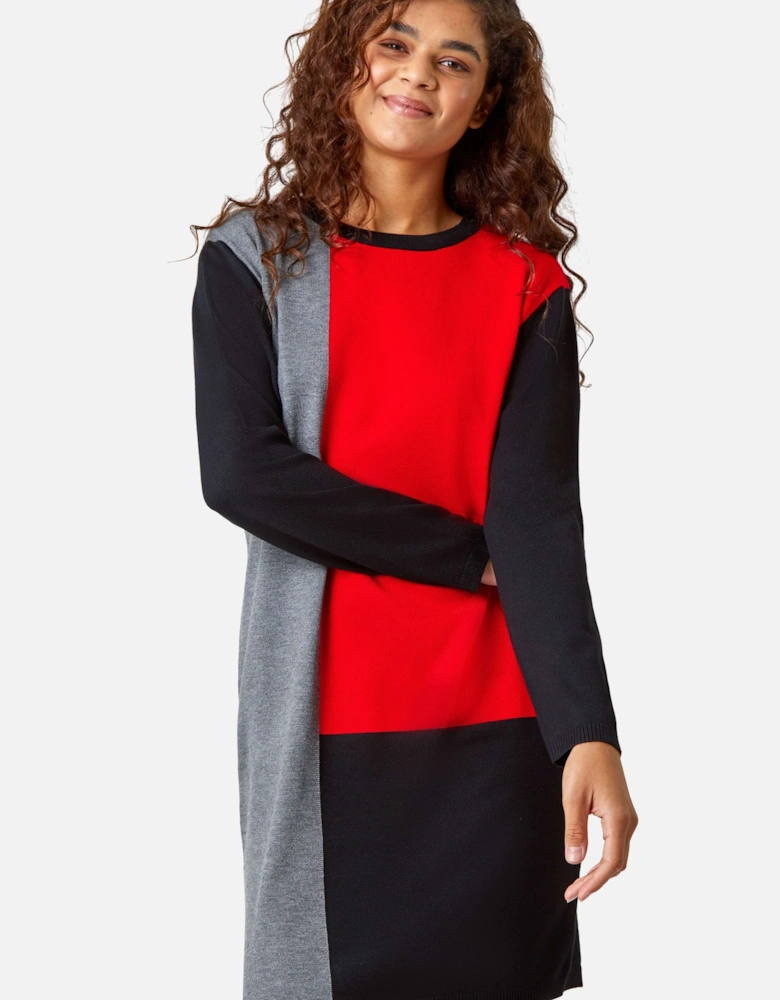 Colour Block Knitted Jumper Dress