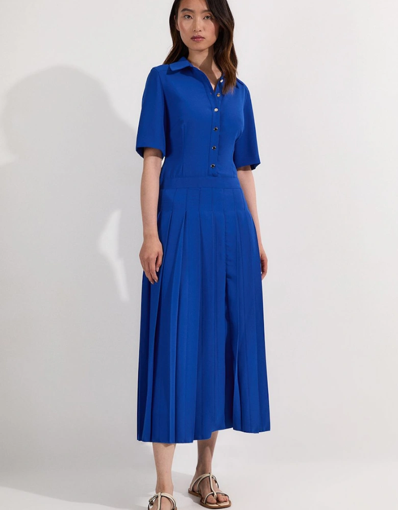 Petite Tailored Crepe Pleated Shirt Dress