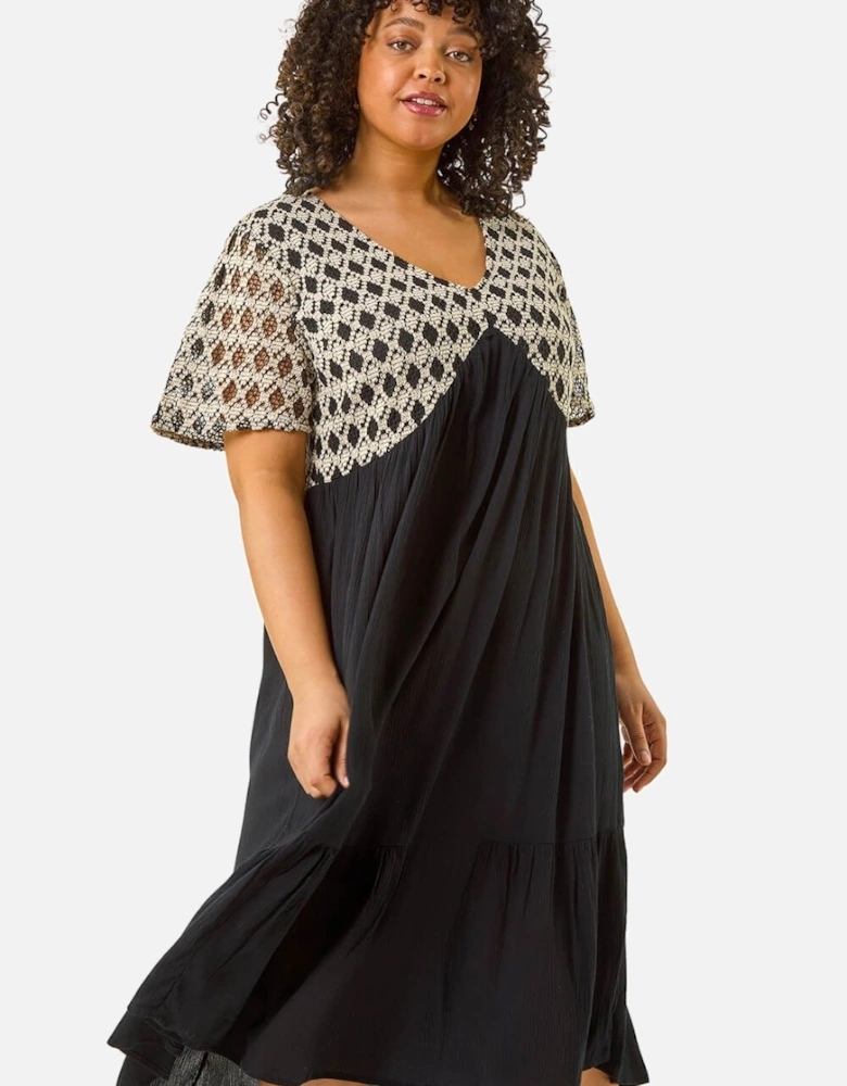 Curve Crochet V-Neck Midi Dress