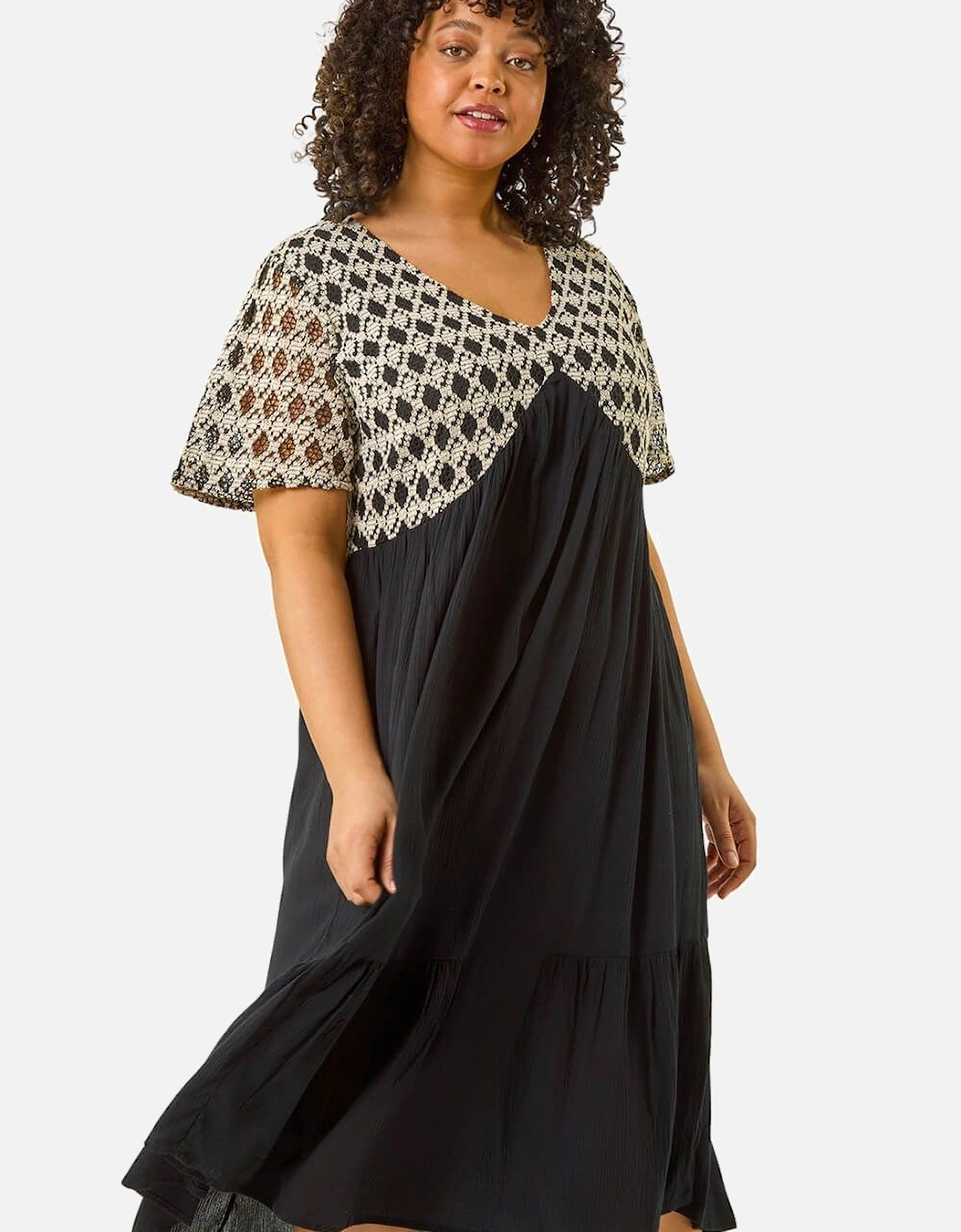 Curve Crochet V-Neck Midi Dress, 2 of 1