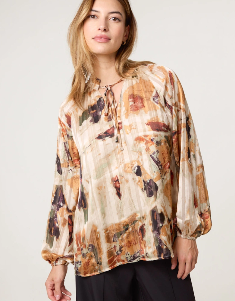Multi Printed Tie Neck Blouse