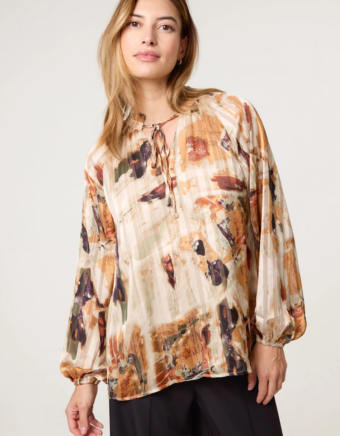 Multi Printed Tie Neck Blouse, 2 of 1