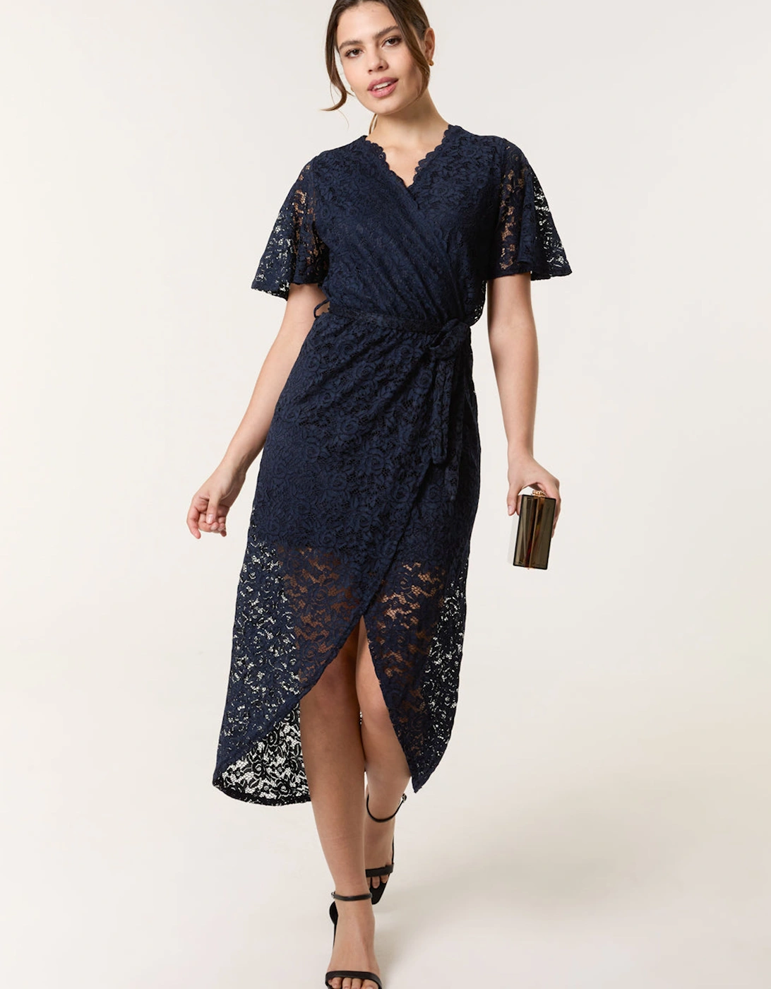 Navy Lace Wrap Over Midi Dress, 2 of 1