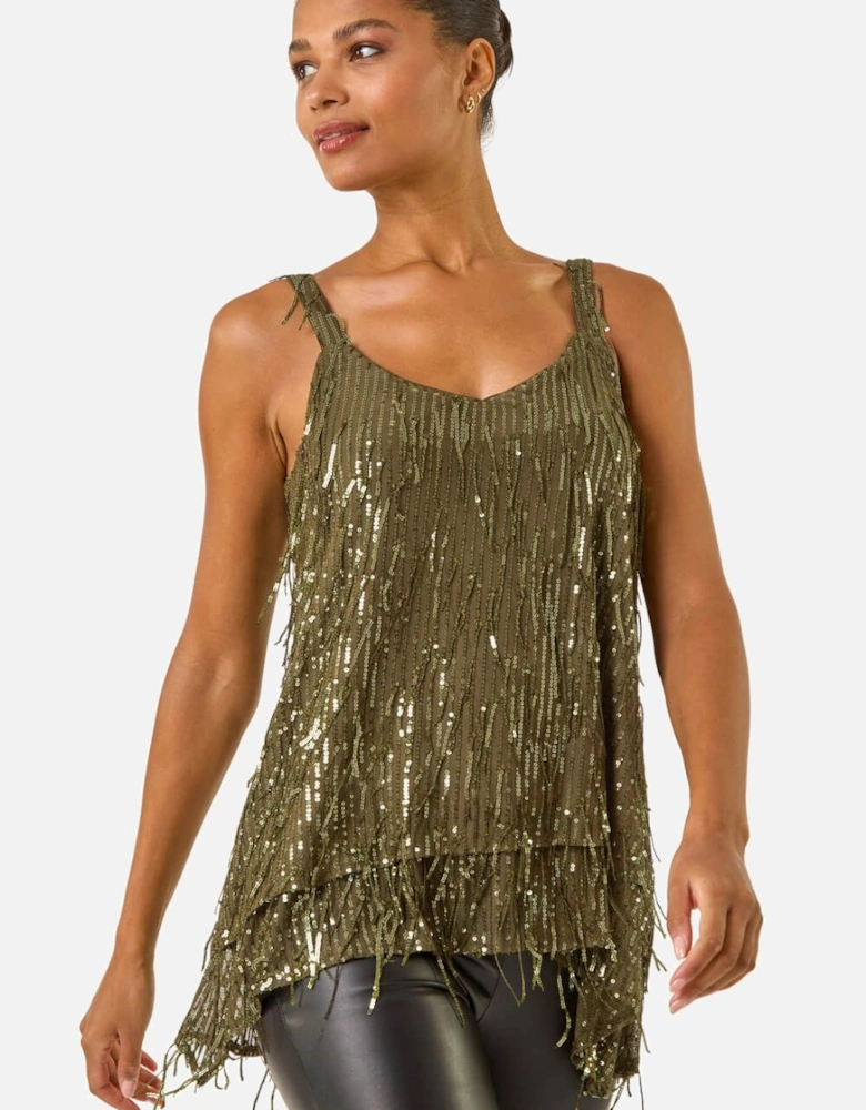 Tassel Sequin Chiffon Top