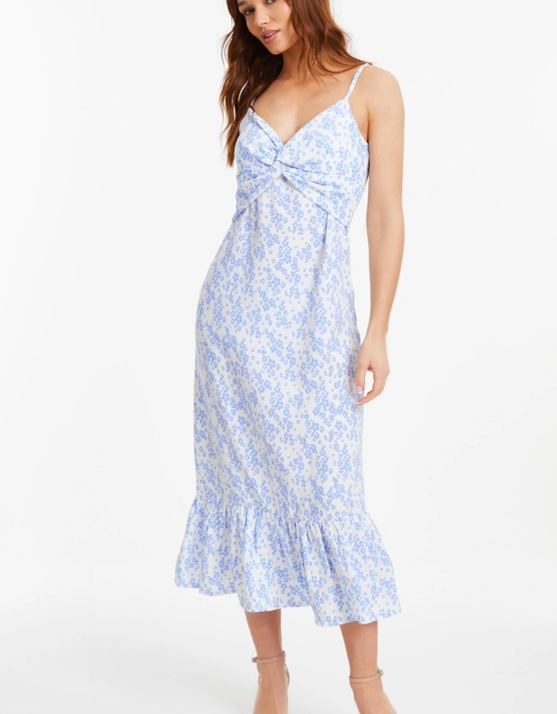 White Ditsy Floral Midi Dress