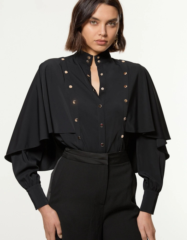 Studded Crepe Cape Sleeve Woven Blouse