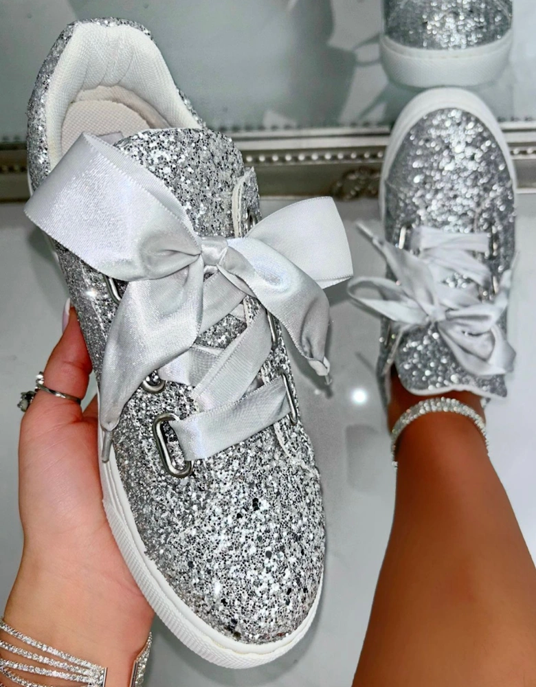 Sparkly Glitter Ribbon Lace Trainers