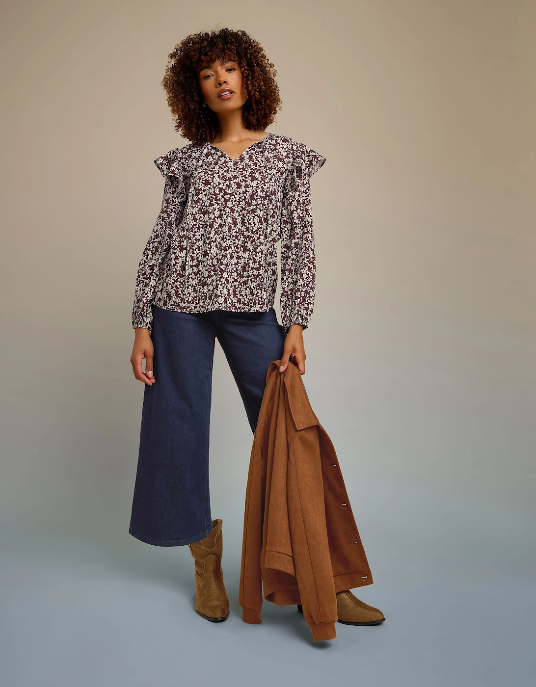 Floral Print Tie Neck Blouse, 2 of 1
