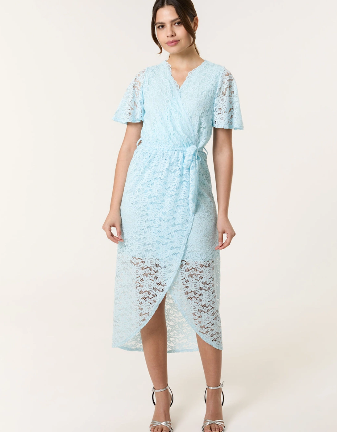 Light Blue Lace Wrap Over Midi Dress, 2 of 1