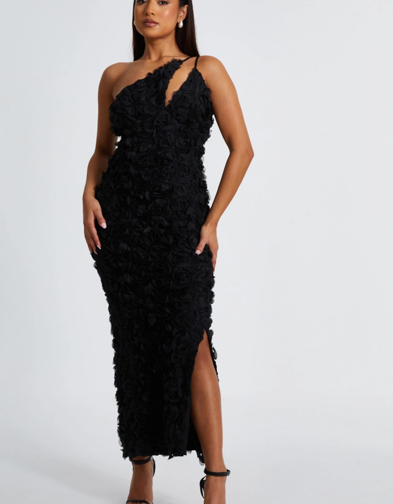 Black Petite One Shoulder Floral Maxi Dress