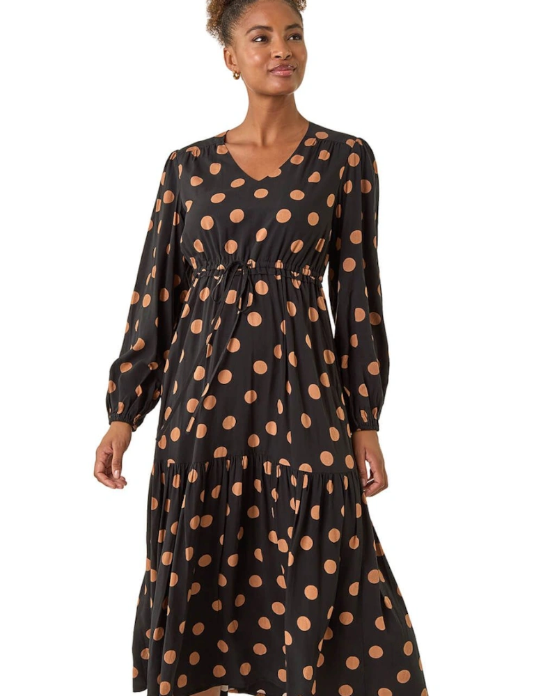 Polka Dot Stretch Midi Dress