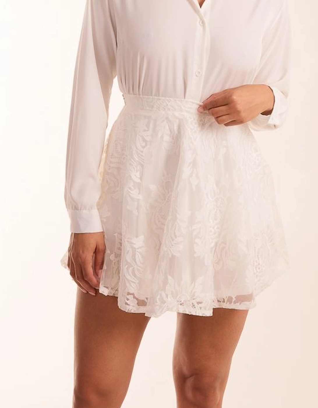 White Embroidered Mesh Skirt, 2 of 1