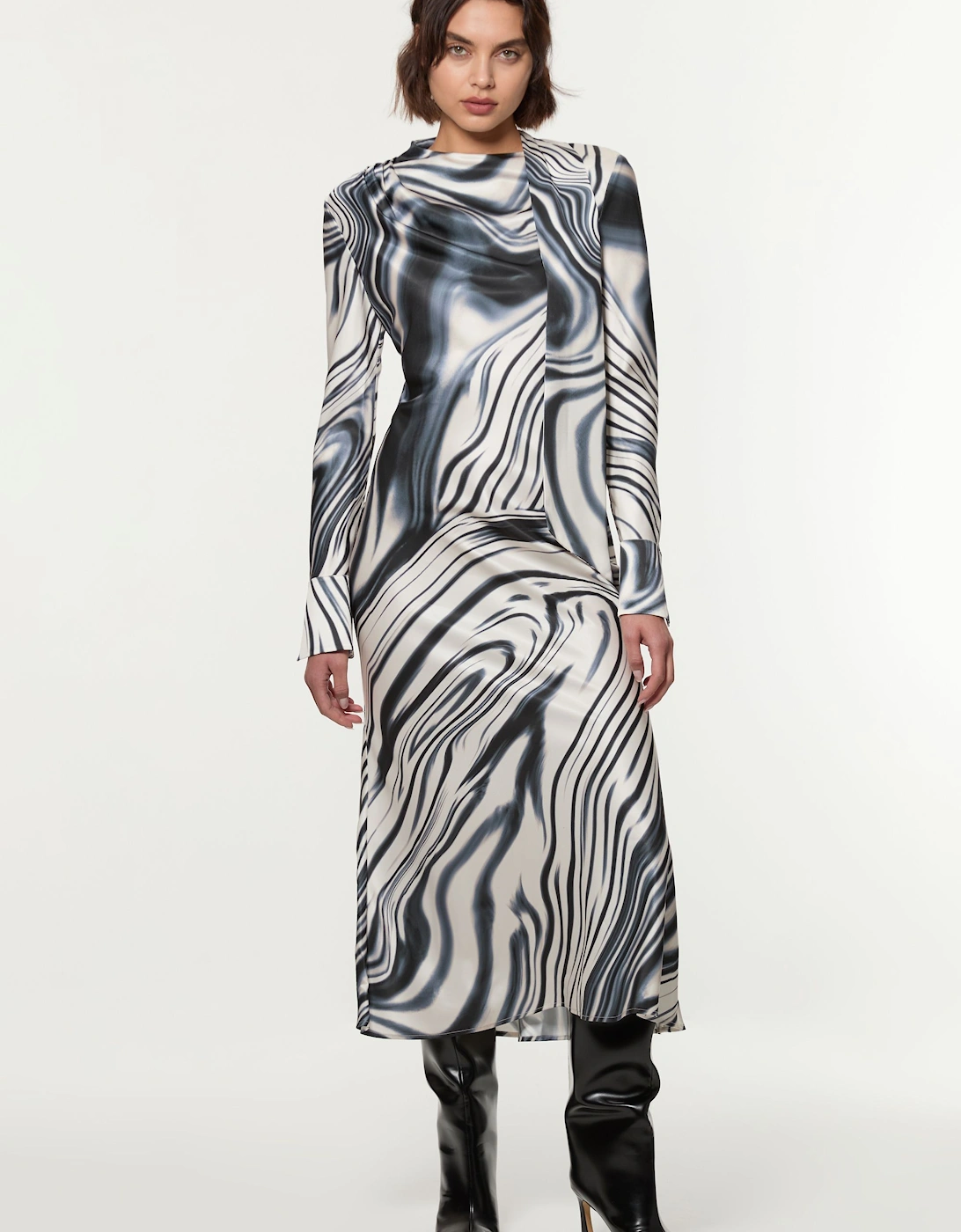 Graduated Stripe Viscose Satin Bias Midi Dress, 2 of 1