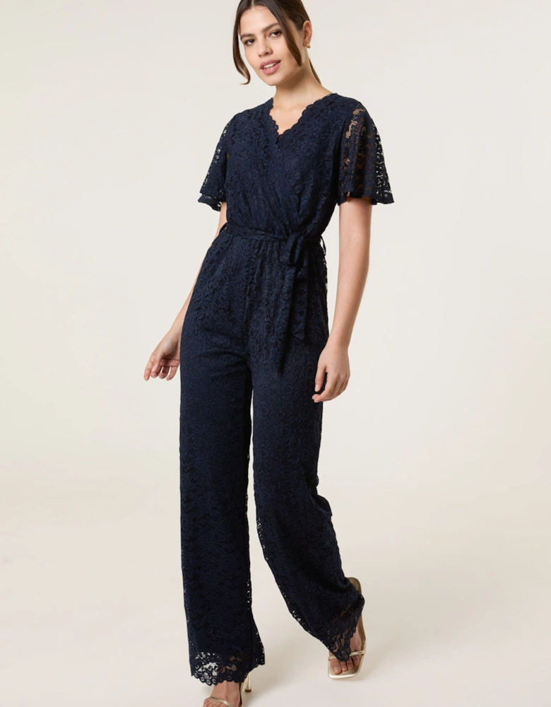 Navy Lace Wrap Over Jumpsuit