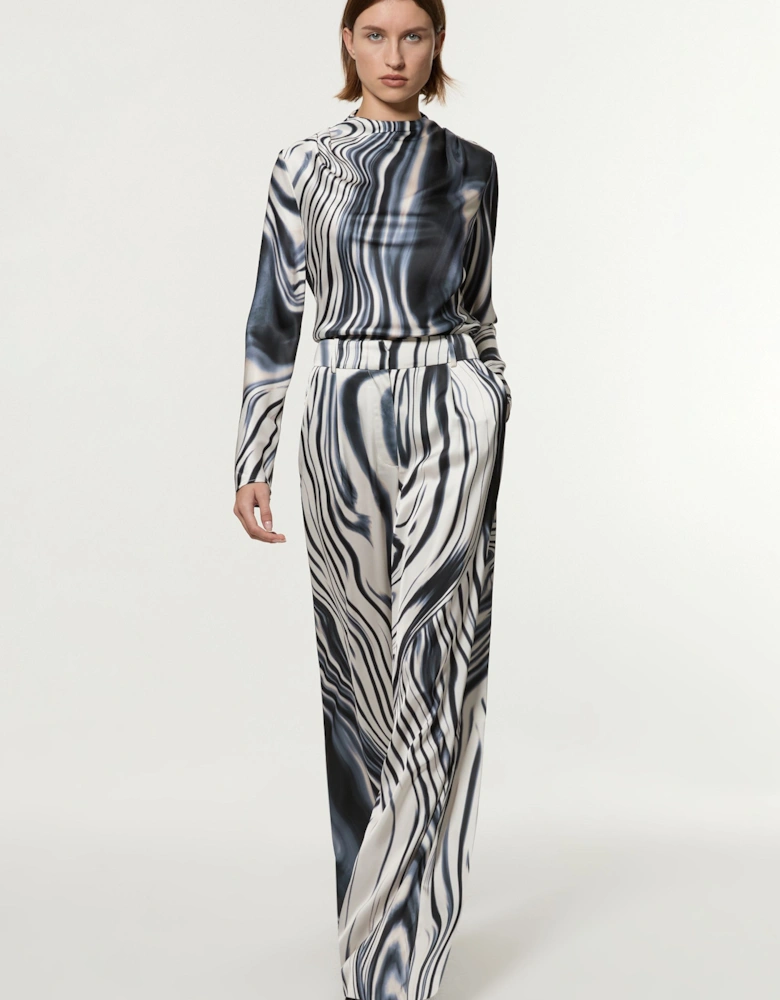 Graduated Stripe Viscose Satin High Waist Trouser