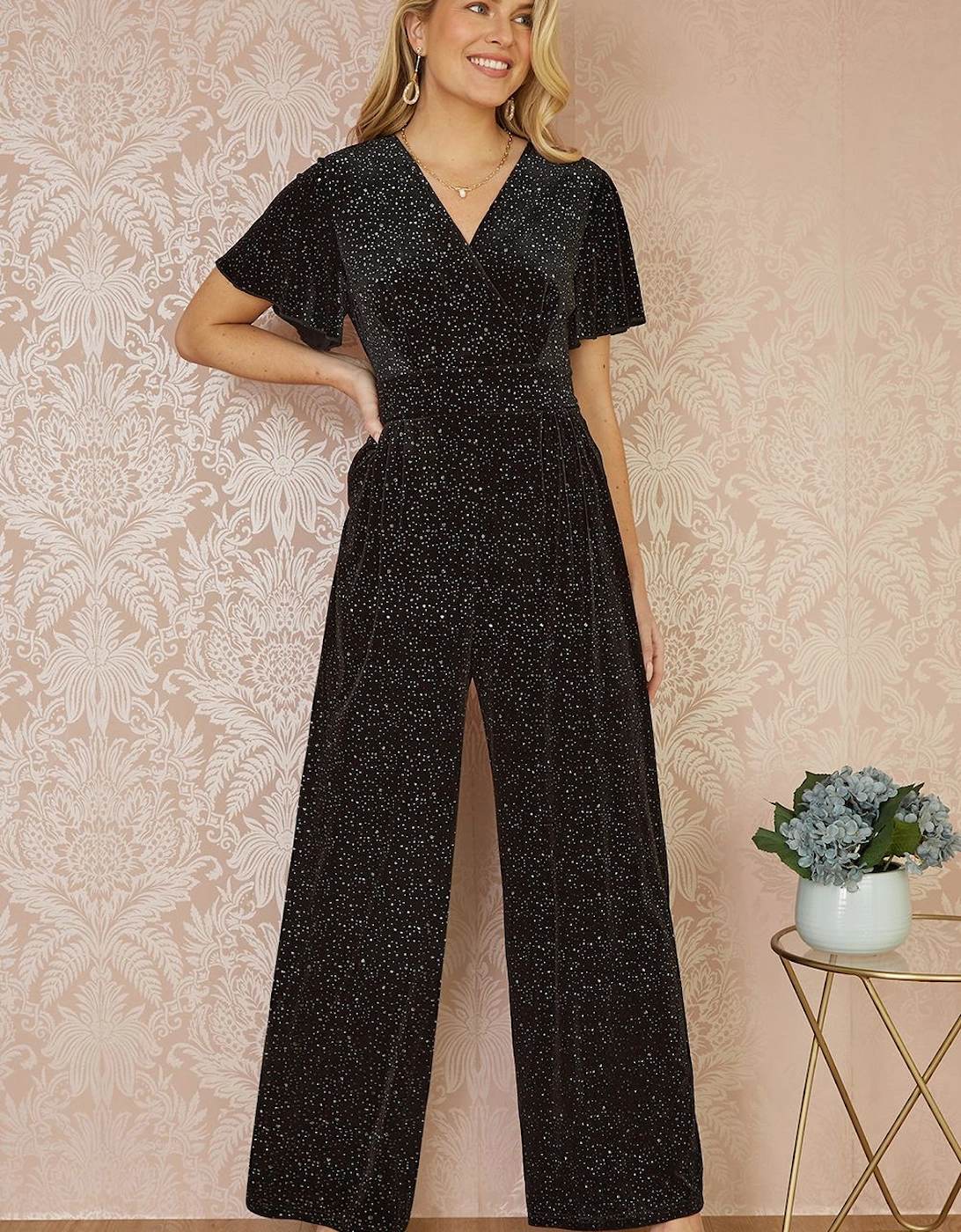 Black Sparkle Velvet Jumpsuit, 2 of 1