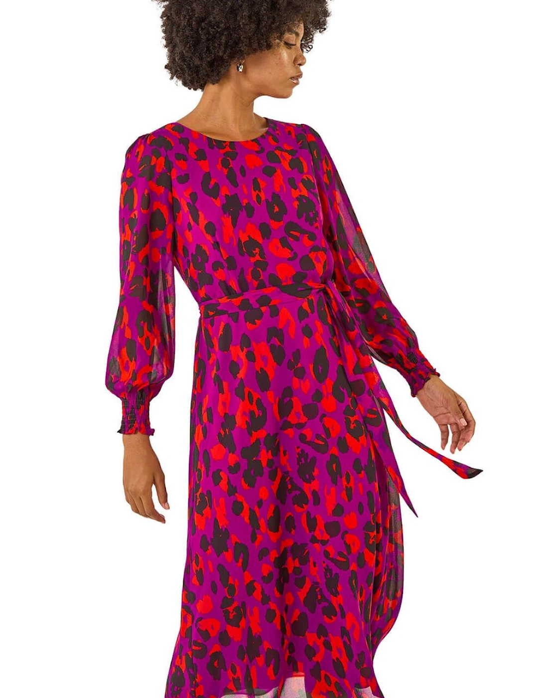 Animal Print Shirred Midi Dress, 2 of 1