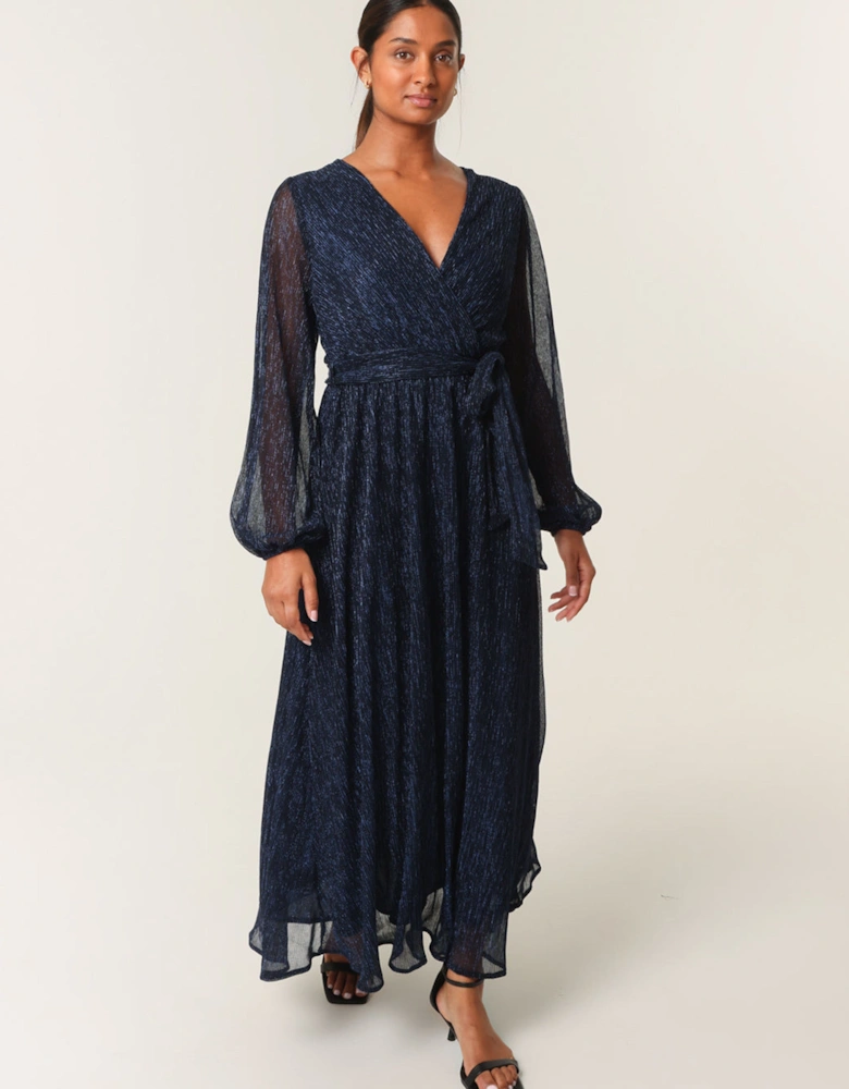 Navy Wrap Metallic Dress