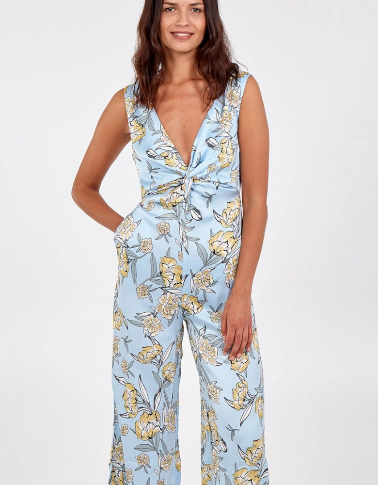 Knot Front V-Neck Culotte Jumpsuit