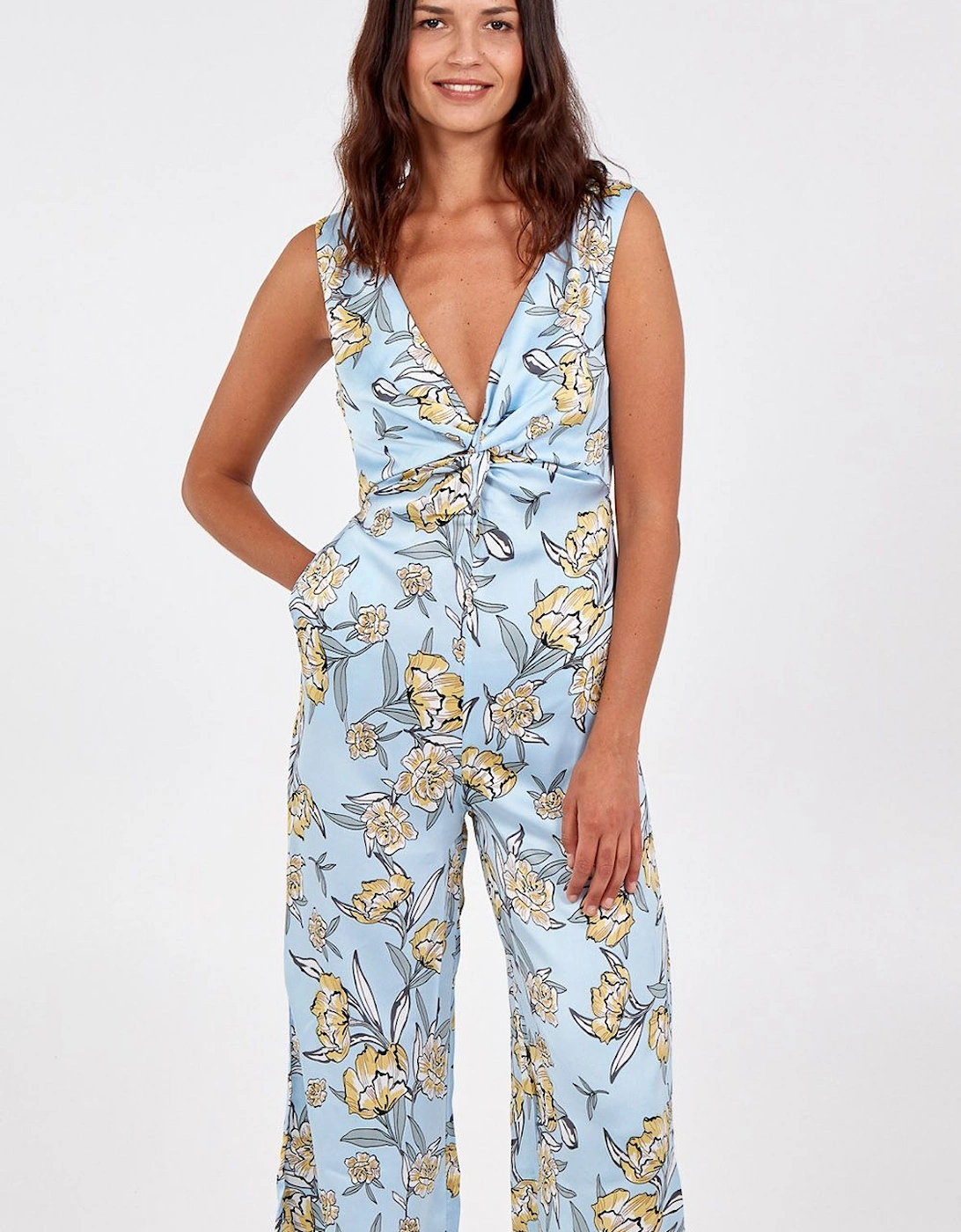 Knot Front V-Neck Culotte Jumpsuit, 2 of 1