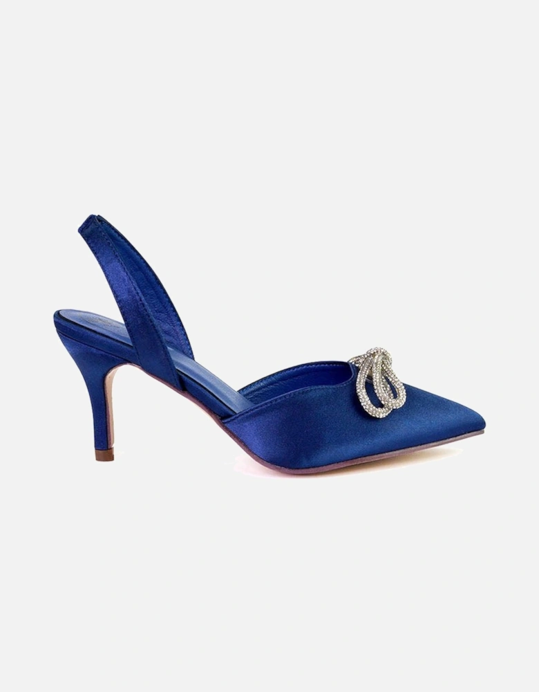 'Marinah' Slingback Diamante Bow Low Heel Court Shoes