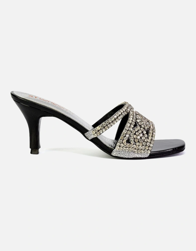 'Dominica' Diamante Mid Stiletto Heel Mule Sandals