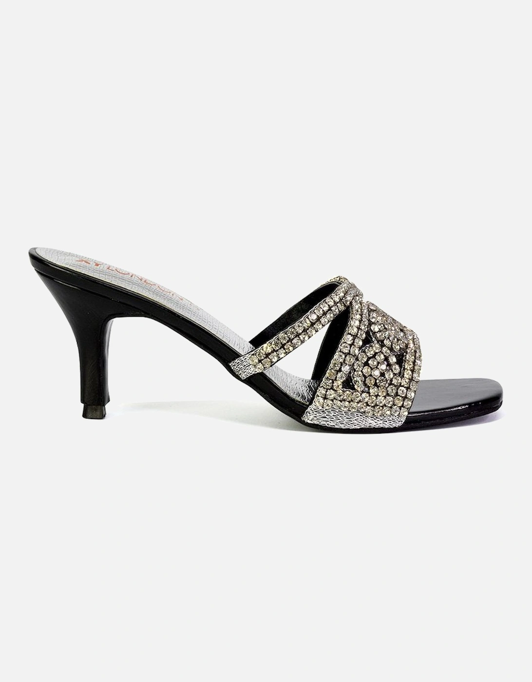 'Dominica' Diamante Mid Stiletto Heel Mule Sandals, 2 of 1