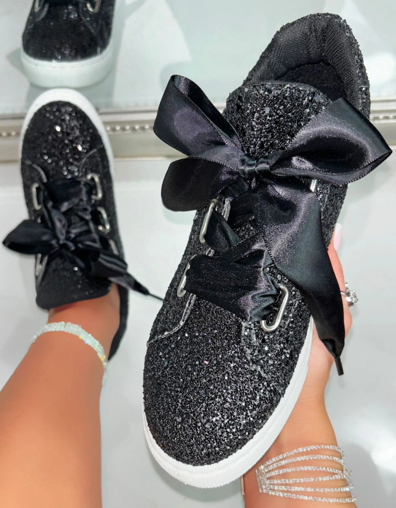 Sparkly Glitter Ribbon Lace Trainers
